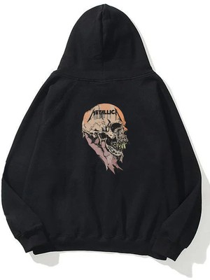 The Wert Unisex Sad But True, Metallıca Ön Arka Baskılı Siyah Sweatshirt Hoodie