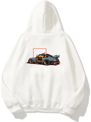 The Wert Unisex Porsche 911, Heat Ön Arka Baskılı Beyaz Sweatshirt Hoodie