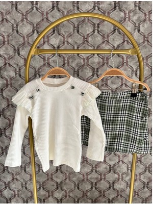 Nehir Kız Çocuk Ekose Şort Etekli Takım