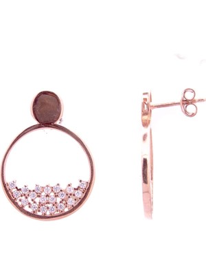 Begüm Silverr Zirkon Taşlı 925 Ayar Gümüş Rose Oval Kadın Küpe