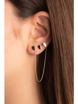 Begüm Silverr Sarkaç Modeli Damla Motifli Kombin Taşsız Rose Altın Kaplama Gümüş Küpe 925 Ayar