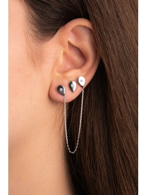 Begüm Silverr Sarkaç Modeli Damla Motifli Kombin Gümüş Altın Kaplama Gümüş Küpe 925 Ayar