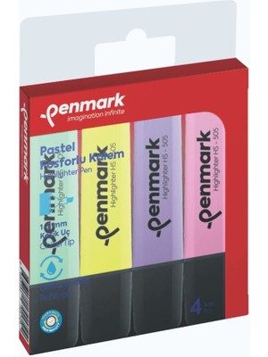 Penmark 4 Parça Pastel Renk Fosforlu Işaretleme Kalem Seti Yüksek Kalite ve Renk Parlaklığı
