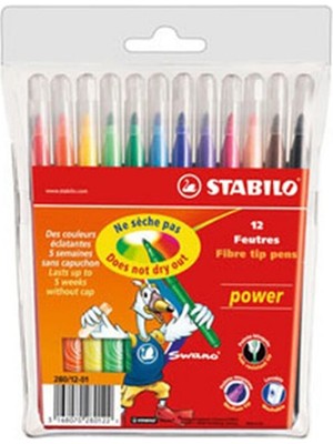 Stabilo Power 12'li Set Keçeli Kalem Renkli Kalite Su Bazlı Mürekkep Kullanımı