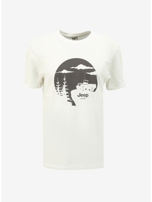 Jeep Bisiklet Yaka Baskılı Kırık Beyaz Erkek T-Shirt J4SM-TST7235