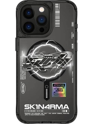 Skinarma iPhone 15 Pro Max Uyumlu Kılıf Magsafe Şarj Özellikli Yazı Desenli Skinarma Bolt Siyah