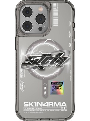 Skinarma iPhone 15 Pro Uyumlu Kılıf Magsafe Şarj Özellikli Yazı Desenli Skinarma Bolt Gri