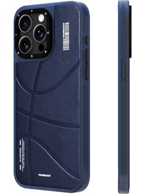 YoungKit iPhone 15 Pro Uyumlu Kılıf Magsafe Şarj Özellikli Youngkit Backboard Serisi Leather Mavi