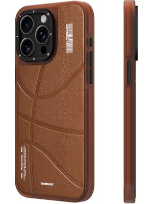 YoungKit iPhone 15 Pro Uyumlu Kılıf Magsafe Şarj Özellikli Youngkit Backboard Serisi Leather Kahverengi