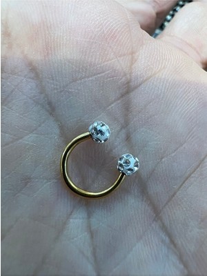 Mazen 316L Gold Kararmaz Cerrahi Çelik Kristal Taşlı Kıkırdak Dudak Burun Septum Tragus Piercing