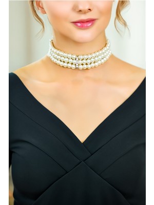 Minimalist Tasarım Zirkon Taşlı Inci Choker Inci Choker Kolye Tasma Kolye Kadın Gül Choker Kolye