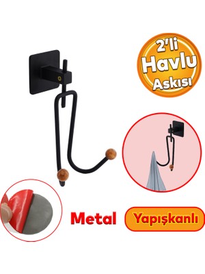 Badem10 Yapışkanlı Banyo Havluluk Bornoz Askısı Tutacağı Asacağı Asma Aparatı Metal Siyah Askılık Askılığı