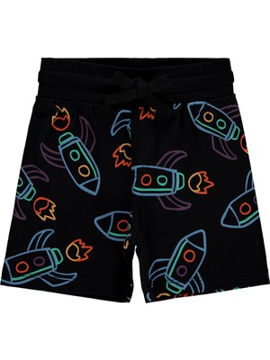 Civil Boys Siyah Roket Desenli Kapri Erkek Çocuk 2-5 Yaş Rahat Kesim Yazlık