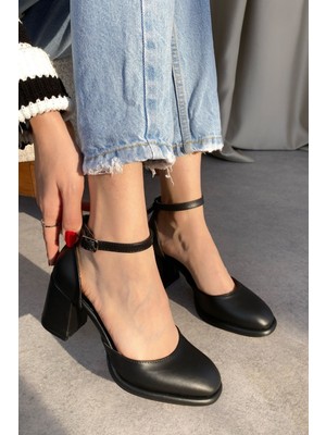 Moda Adam Kadın Penida Platform Topuklu Ayakkabı - Siyah-Deri