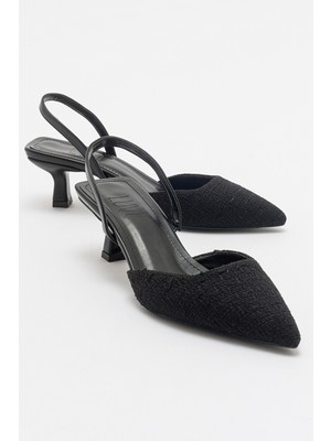 Luvi Over Siyah Tüvit Sivri Burun Kısa Topuklu Kadın Ayakkabı