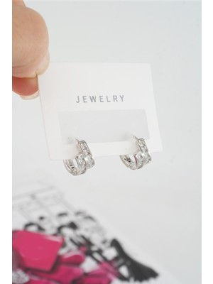 By Zeyna Aksesuar Kadın Özel Tasarım Zirkon Taşlı 2'li Minimal Küpe