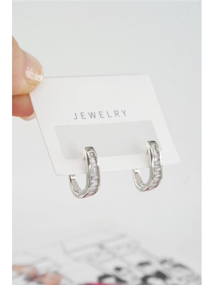 By Zeyna Aksesuar Kadın Özel Tasarım Zirkon Taşlı 2'li Minimal Küpe