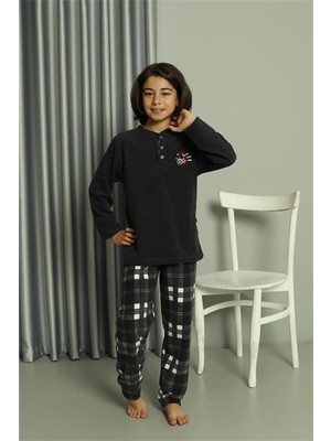 Hd Giyim Moda Çizgi Erkek Çocuk Welsoft Polar Füme Pijama Takımı 20549