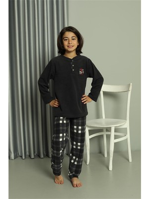 Hd Giyim Moda Çizgi Erkek Çocuk Welsoft Polar Füme Pijama Takımı 20549