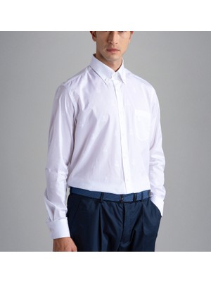 Paul & Shark  Erkek Marka Logolu Düğmeli Uzun Kollu Beyaz Gömlek 24413310-L06