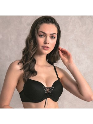 Anıl Kadın Balenli Destekli Dolgulu Yaka Detaylı Ipli T-Shirt Sütyeni 3773 Lacivert - 75B