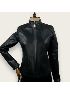 Always Leather Kadın Deri Ceket Usta İşçiliği ile Düz Desenli %100 Hakiki Deri