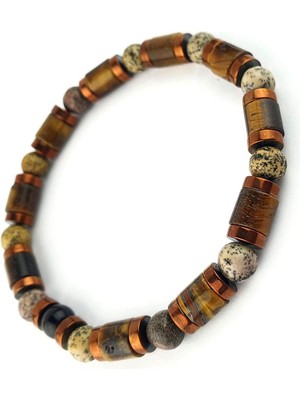 Ose Shop Kaplan Gözü Hematit ve Akik Taşlı Tasarım El İşi Doğal Taş BIileklik