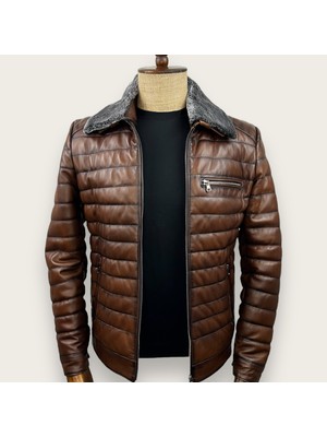 Always Leather Erkek Kahverengi Deri Mont Yakası Kürklü Usta Işi Özel Dikim Model No: 1803340004