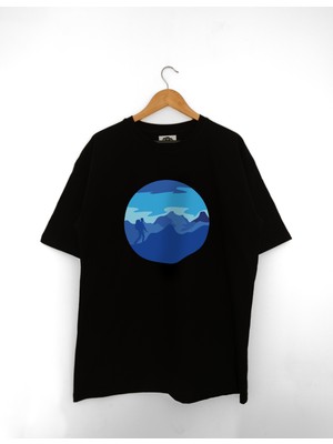 Mind Earth Unisex Oversize %100 Organik Pamuk Bluemountain T-Shirt