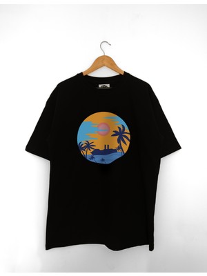 Mind Earth Unisex Oversize %100 Organik Pamuk Sunsetship T-Shirt