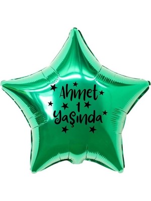 Organizasyon Pazarı 18 inç Yeşil Renk Kişiye Özel Yaşında Yazılı Yıldız Figürlü Yıldız Folyo Balon