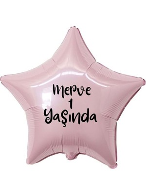 Organizasyon Pazarı 18 inç Pembe Renk Kişiye Özel Yaşında Yazılı Yıldız Folyo Balon