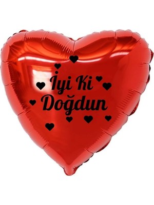 Organizasyon Pazarı 18 inç Kırmızı Renk Kalp Figürlü İyi ki Doğdun Temalı Kalp Folyo Balon