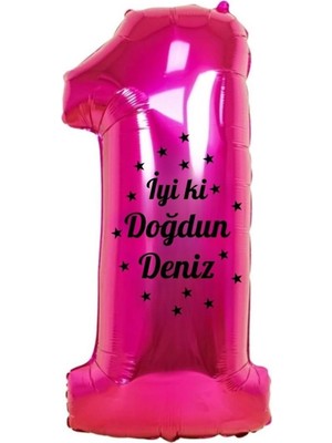 Organizasyon Pazarı 34 inç 1 Pembe Renk Kişiye Özel İyi ki Doğdun Yazılı Yıldız Figürlü Rakam Folyo Balon