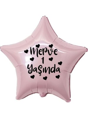 Organizasyon Pazarı 18 inç Pembe Renk Kişiye Özel Yaşında Yazılı Kalp Figürlü Yıldız Folyo Balon
