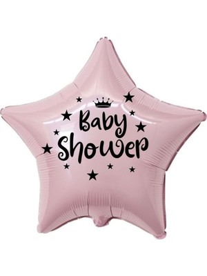 Organizasyon Pazarı 18 inç Pembe Renk Taç - Yıldız Figürlü Baby Shower Temalı Yıldız Folyo Balon