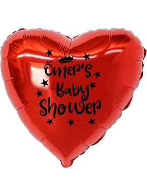 Organizasyon Pazarı 18 inç Kırmızı Renk Kişiye Özel Baby Showers Yazılı Yıldız-Taç Figürlü Kalp Folyo Balon