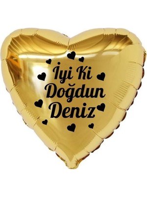 Organizasyon Pazarı18 inç Gold Renk Kişiye Özel İyi ki Doğdun Yazılı Kalp Figürlü Kalp Folyo Balon