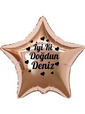 Organizasyon Pazarı 18 inç Rose Gold Renk Kişiye Özel İyi ki Doğdun Yazılı Kalp Figürlü Yıldız Folyo Balon