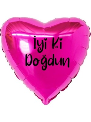 Organizasyon Pazarı 18 inç Fuşya Renk İyi ki Doğdun Yazılı Kalp Folyo Balon