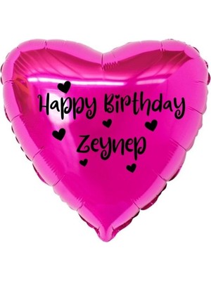 Organizasyon Pazarı 18 inç Fuşya Renk Kişiye Özel Happy Birthday Yazılı Kalp Figürlü Kalp Folyo Balon