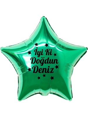 Organizasyon Pazarı 18 inç Yeşil Renk Kişiye Özel İyi ki Doğdun Yazılı Yıldız Figürlü Yıldız Folyo Balon