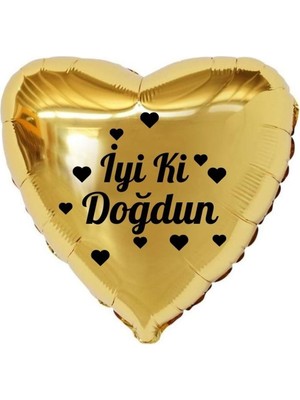 Organizasyon Pazarı 18 inç Gold Renk Kalp Figürlü İyi ki Doğdun Temalı Kalp Folyo Balon