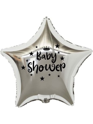 Organizasyon Pazarı 18 inç Gümüş Renk Taç - Yıldız Figürlü Baby Shower Temalı Yıldız Folyo Balon