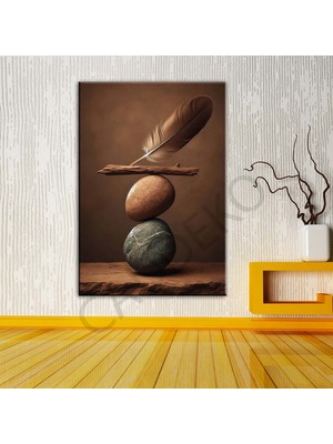 Caddeko Taş Tüy ve Denge 4 Dekoratif Kanvas Tablo DKMR460