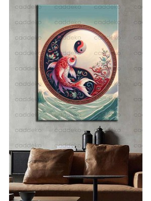 Caddeko Ying Yang ve Balık Feng Shui Kanvas Tablo FNGS17