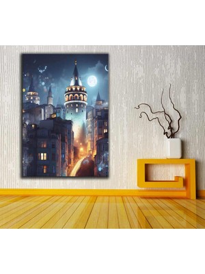 Caddeko Galata Kulesi Istanbul Fantastik Masalsı Gece Kanvas Tablo DKMR278
