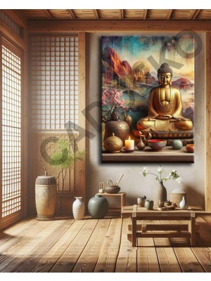 Caddeko Buddha Feng Shui Buda Kanvas Tablo FNGS22