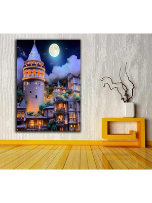 Caddeko Galata Kulesi Istanbul Fantastik Masalsı Gece Kanvas Tablo DKMR279