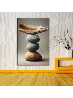 Caddeko Taş Tüy ve Denge 6 Dekoratif Kanvas Tablo DKMR468